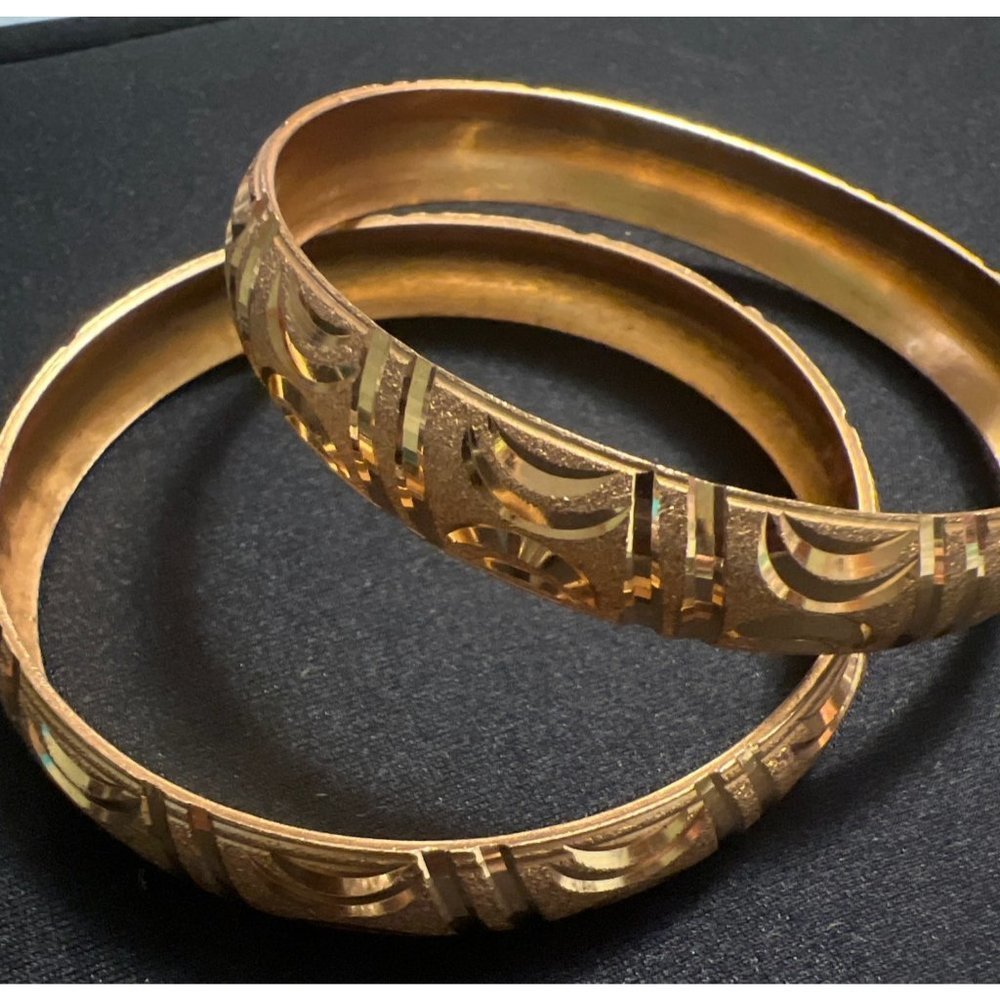 Engraved Gold Metal Bangles (Set of 2)